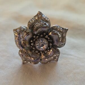 Floral Crystal Statement Ring - Silver Tone[2/$10]